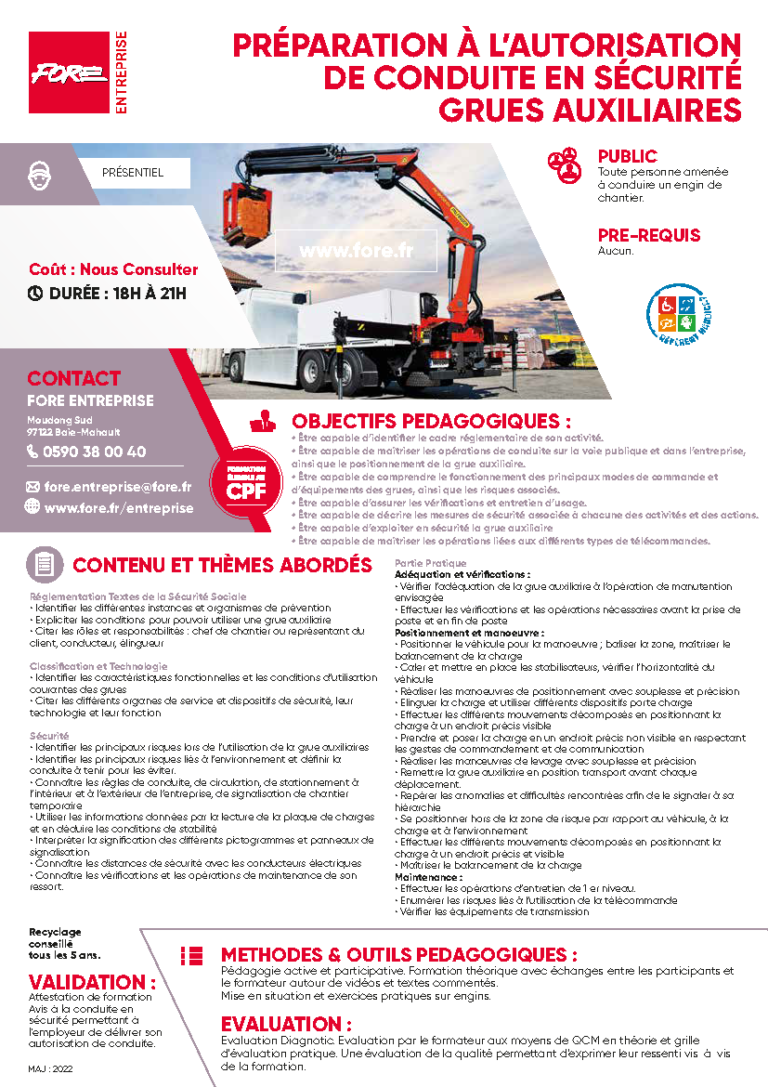 PRÉPARATION A L’AUTORISATION DE CONDUITE EN SÉCURITÉ GRUES AUXILIAIRES ...